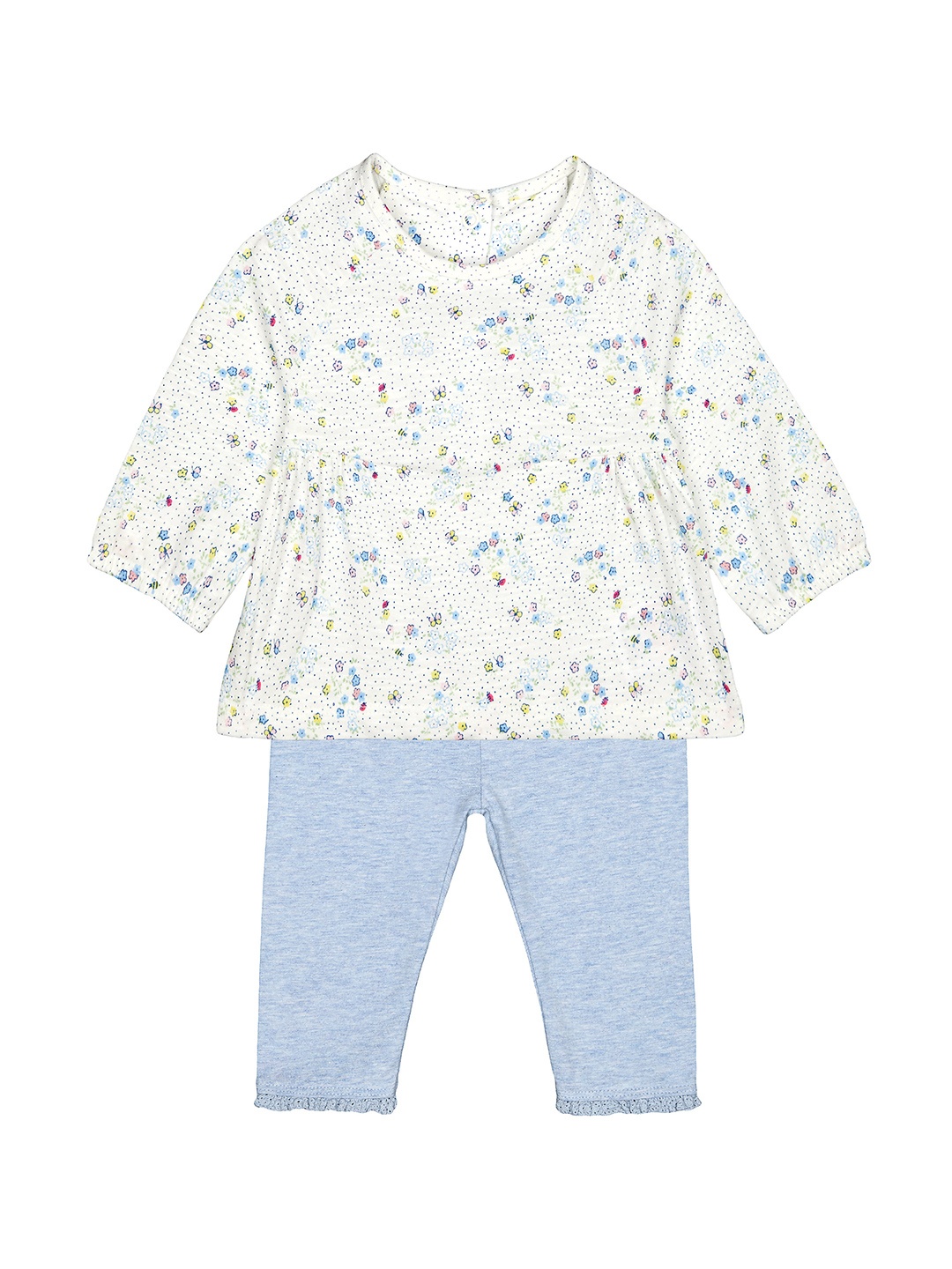 

mothercare Infant Girls White & Blue Printed Top with Leggings