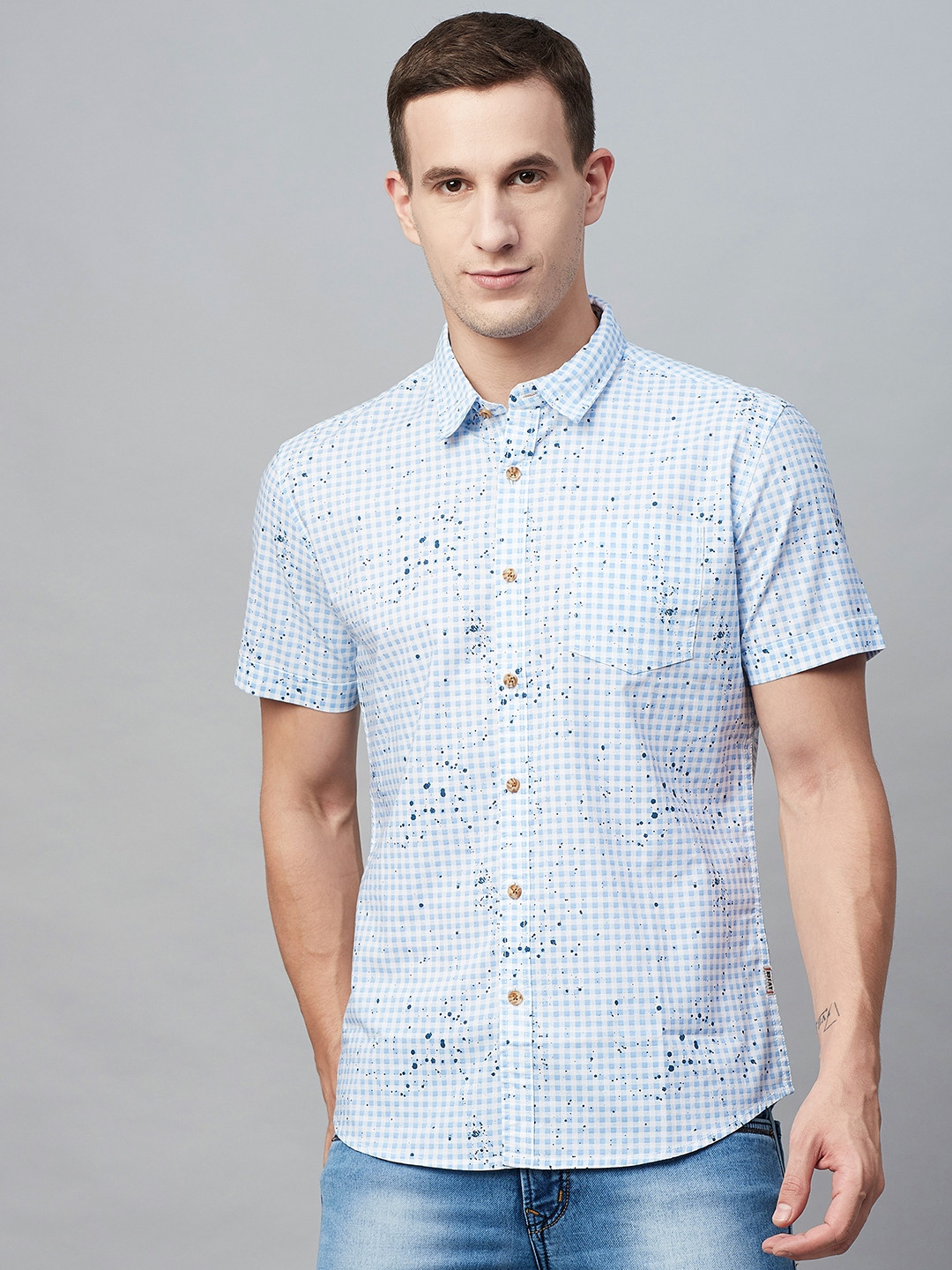 

BEAT LONDON by PEPE JEANS Men Blue Slim Fit Checked Casual Shirt
