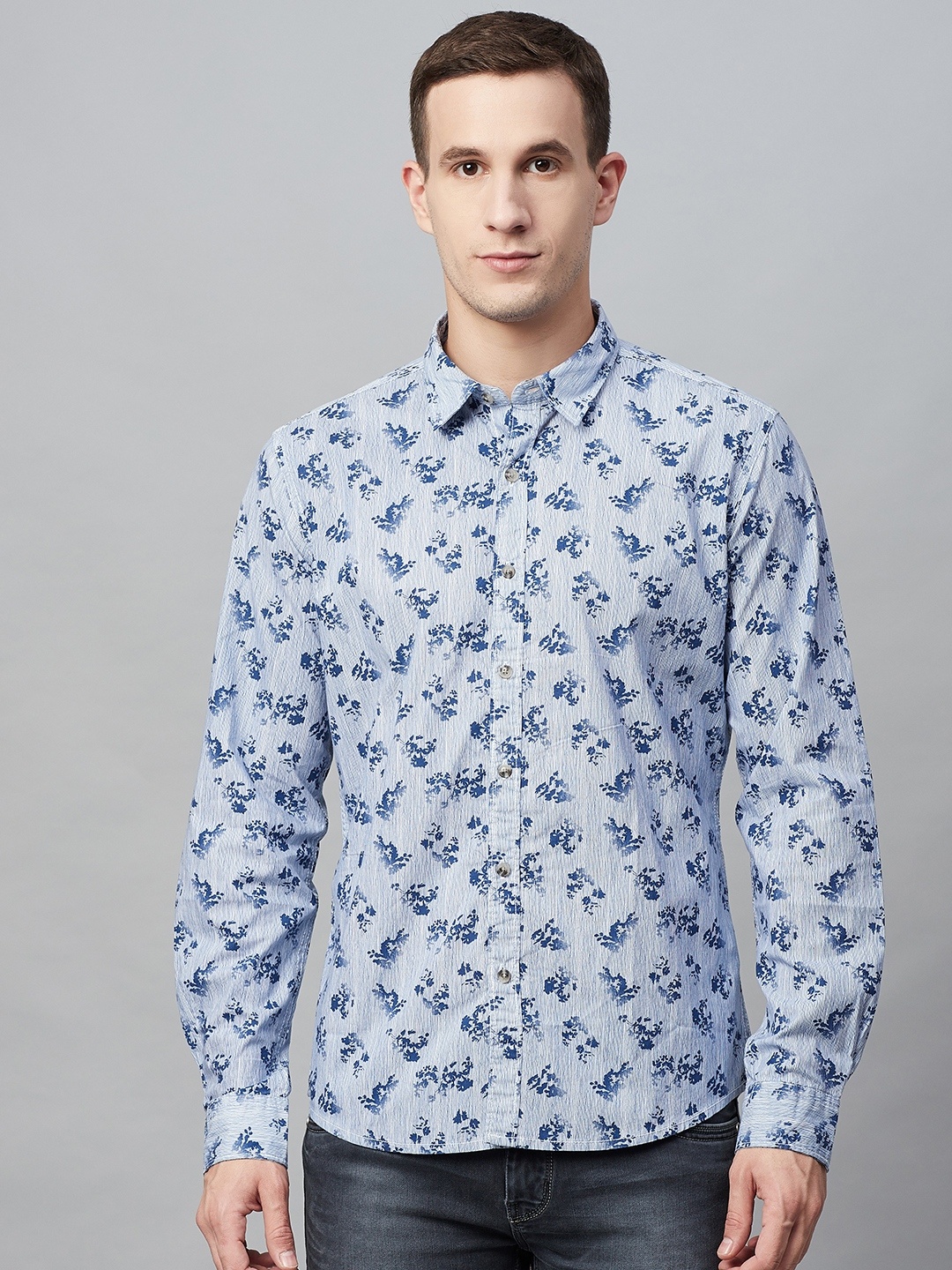 

BEAT LONDON by PEPE JEANS Men Blue Slim Fit Printed Casual Shirt