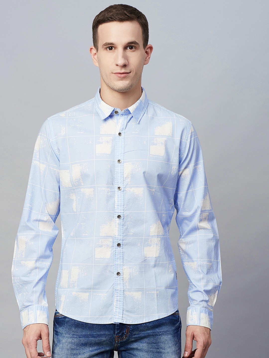 

BEAT LONDON by PEPE JEANS Men Blue & White Slim Fit Checked Casual Shirt