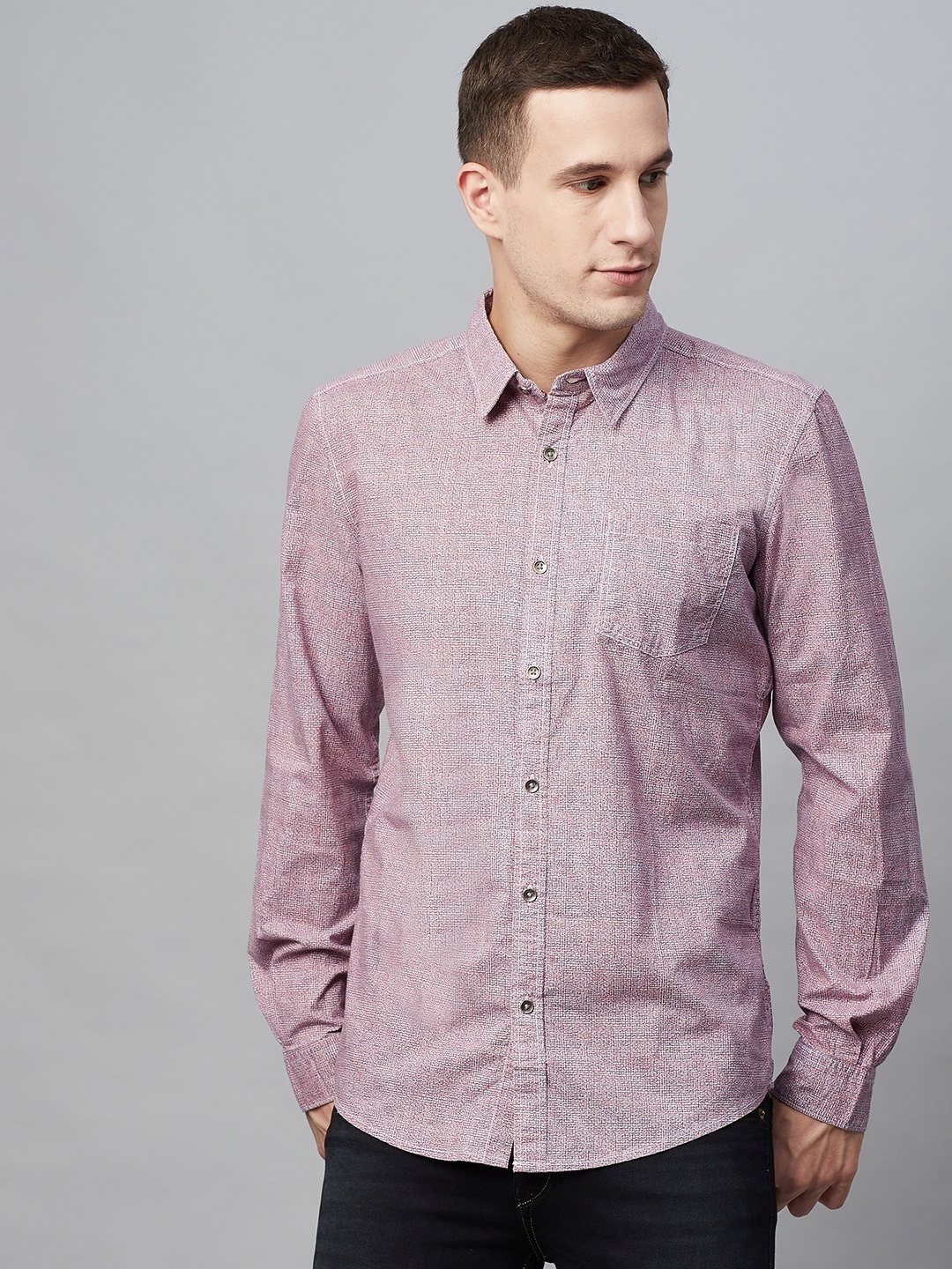 

BEAT LONDON by PEPE JEANS Men Mauve Slim Fit Self Design Casual Shirt