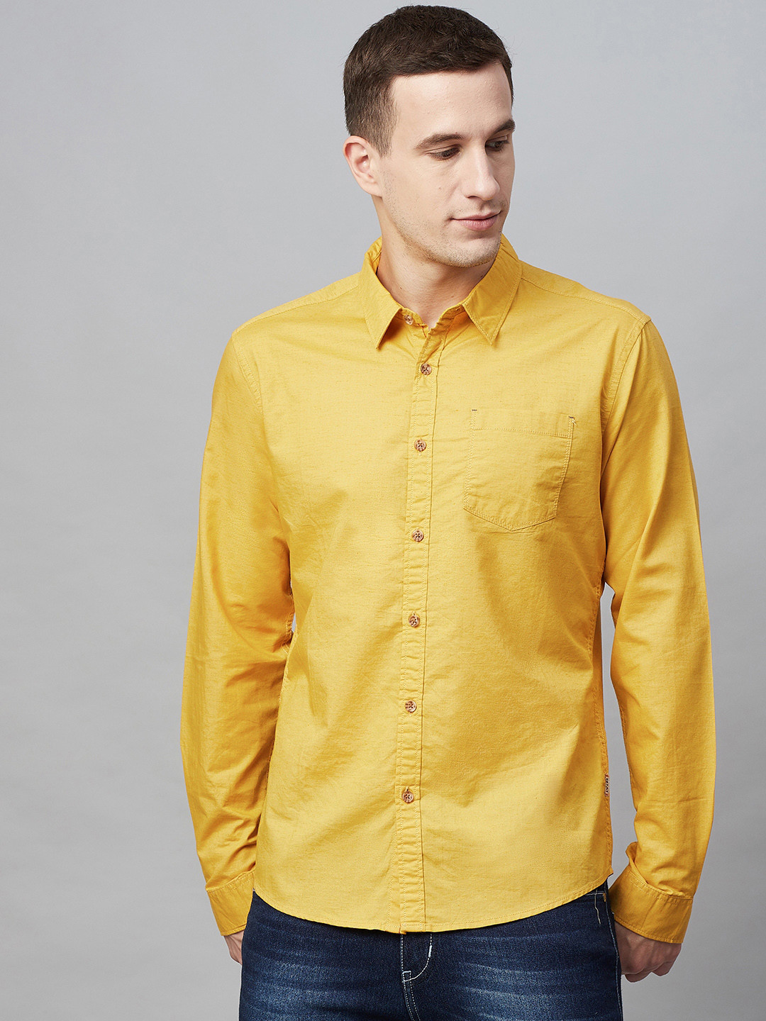 

BEAT LONDON by PEPE JEANS Men Mustard Yellow Slim Fit Solid Casual Shirt
