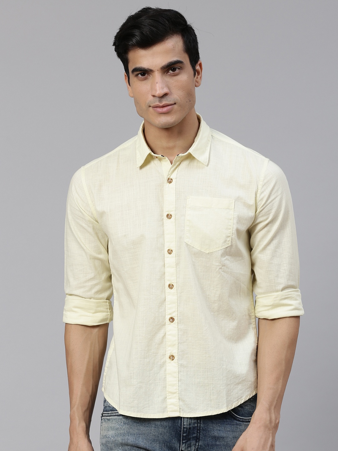 

BEAT LONDON by PEPE JEANS Men Yellow Slim Fit Solid Casual Shirt
