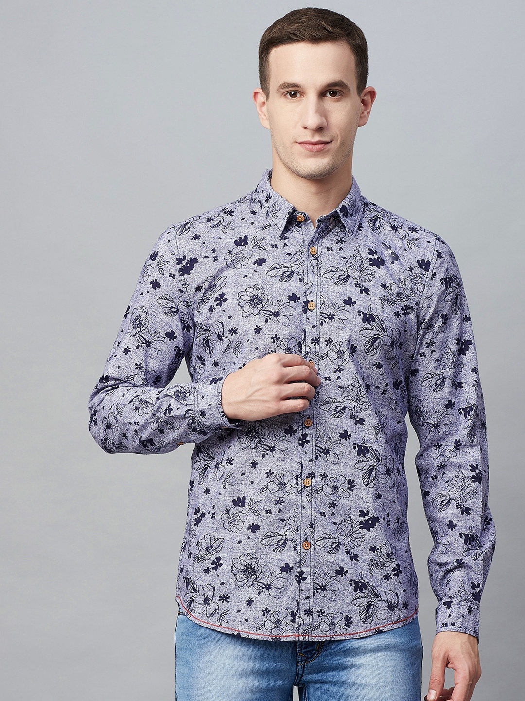 

BEAT LONDON by PEPE JEANS Men Blue Slim Fit Floral Print Casual Shirt