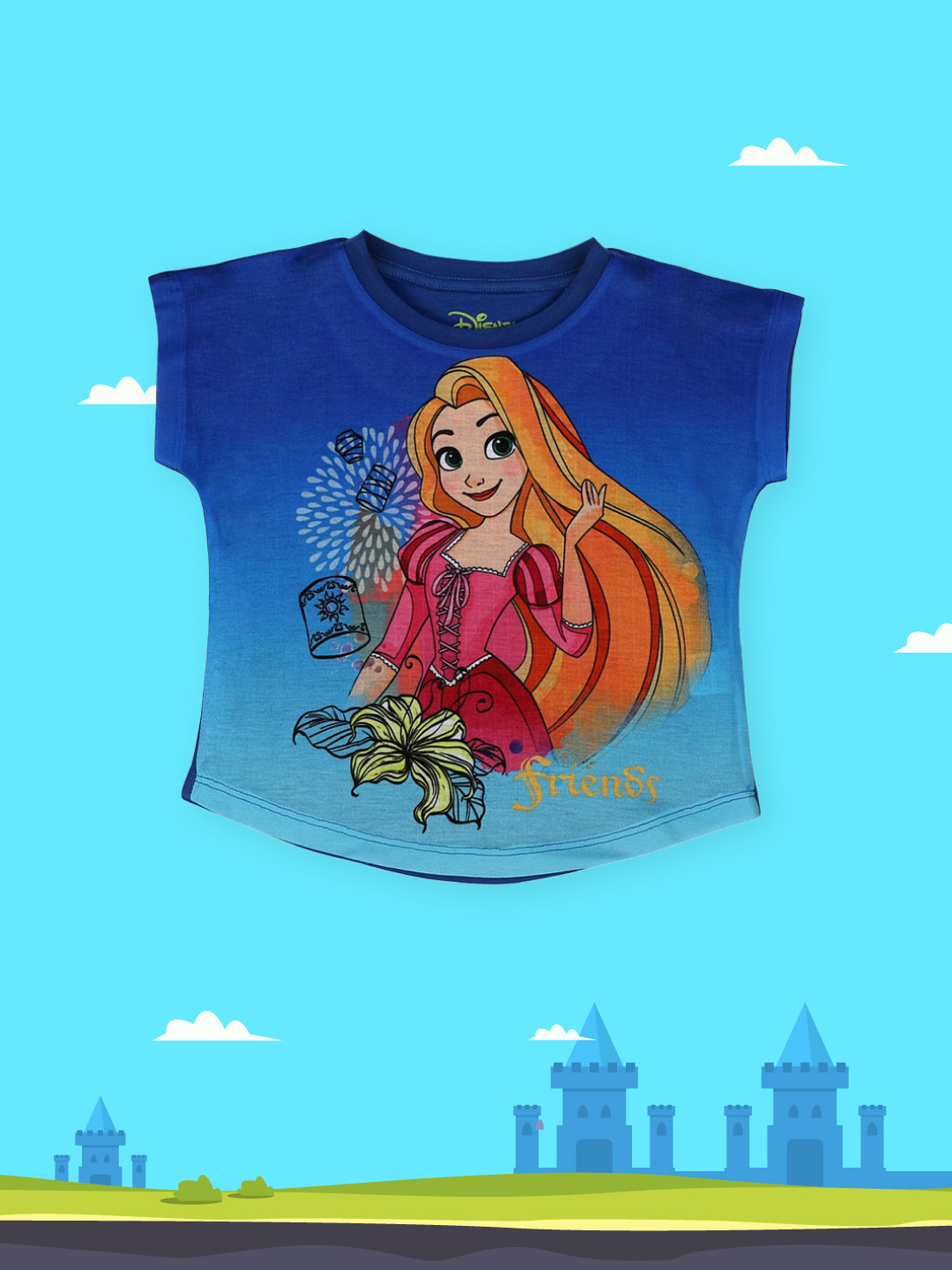 

YK Disney Girls Blue Disney Princess Rapunzel Print T-shirt