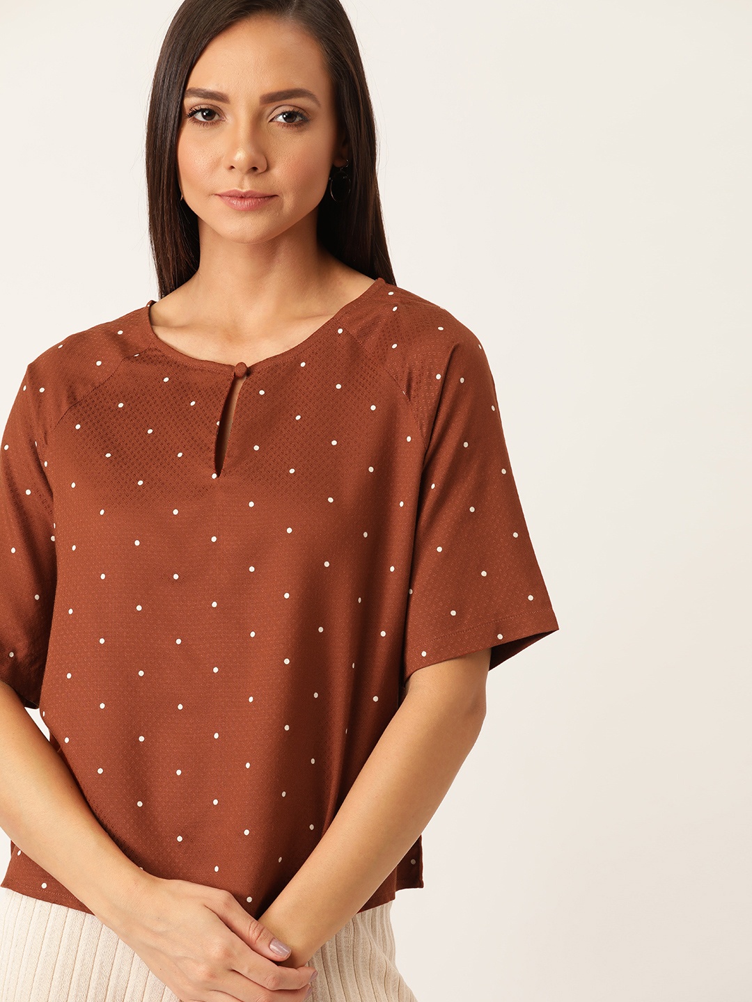 

her by invictus Women Brown & White Printed Top