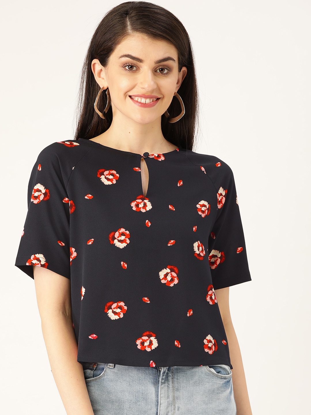 

her by invictus Women Black & Red Floral Printed Top