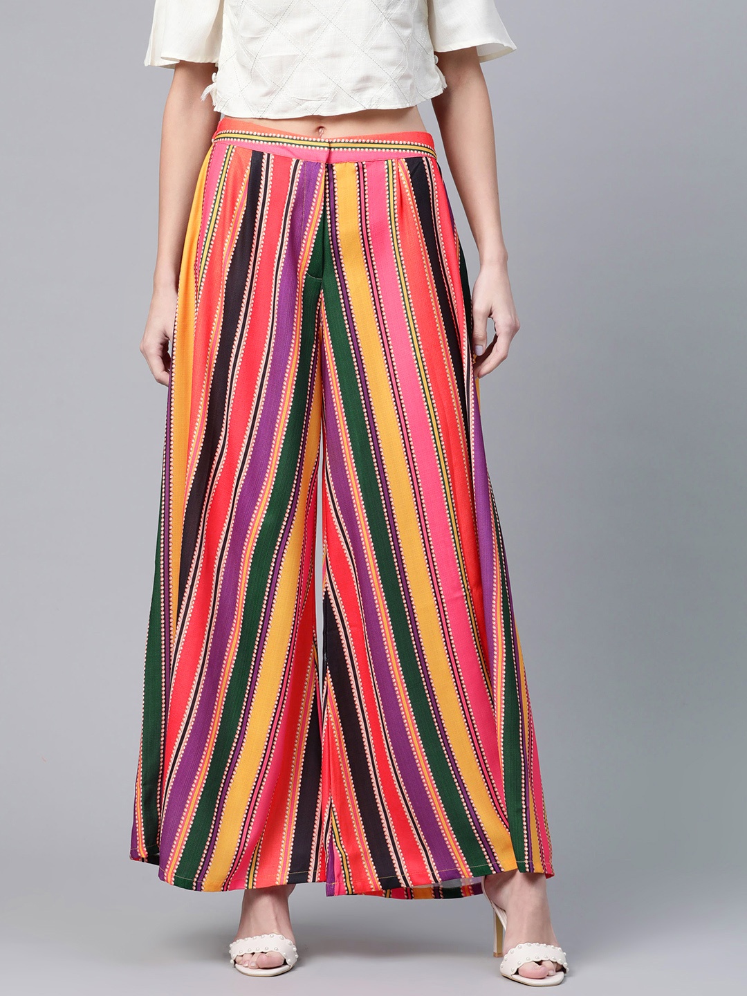 

AKS Women Multicoloured Striped Flared Palazzos, Multi