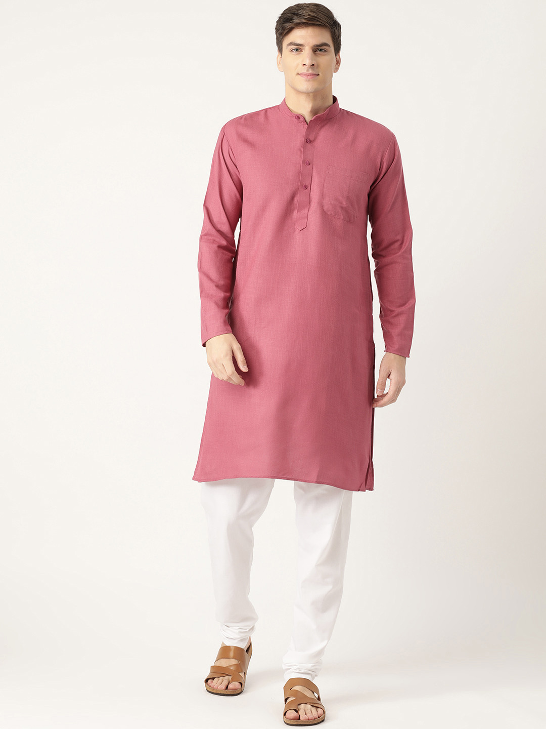 

SOJANYA Men Mauve Solid Kurta with Churidar