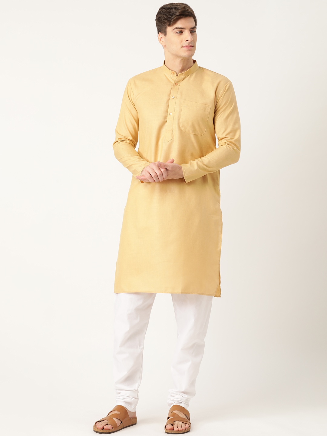 

SOJANYA Men Beige & White Solid Kurta with Churidar