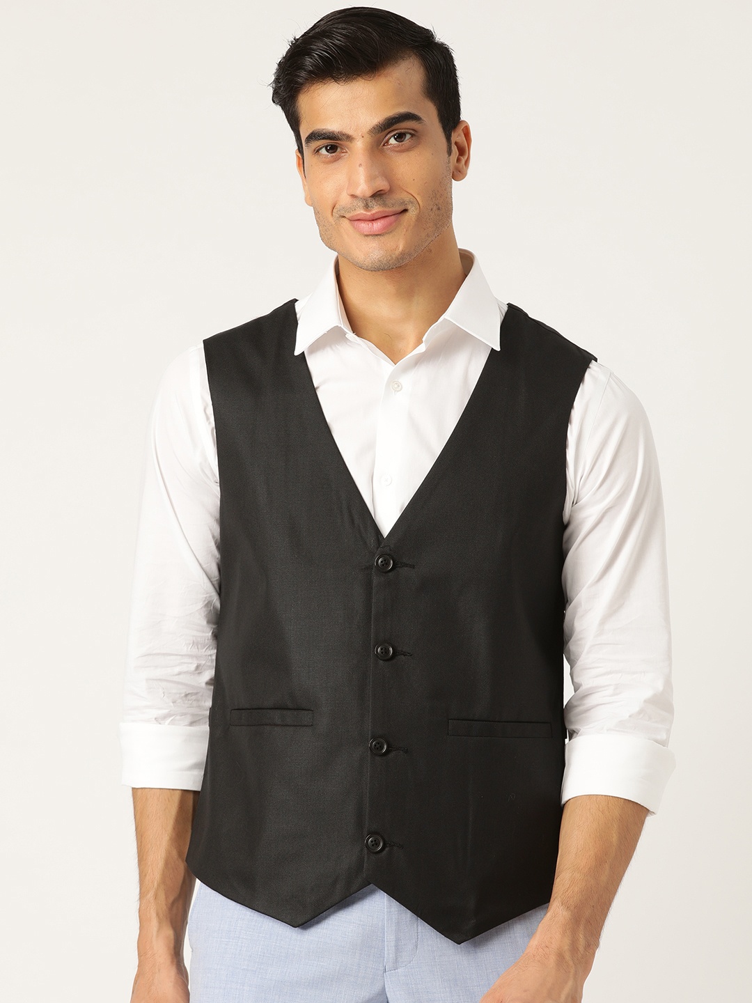 

SOJANYA Men Black Solid Formal Waistcoat