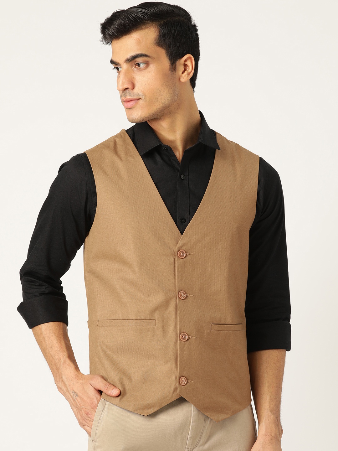 

SOJANYA Men Brown Solid Formal Waistcoat