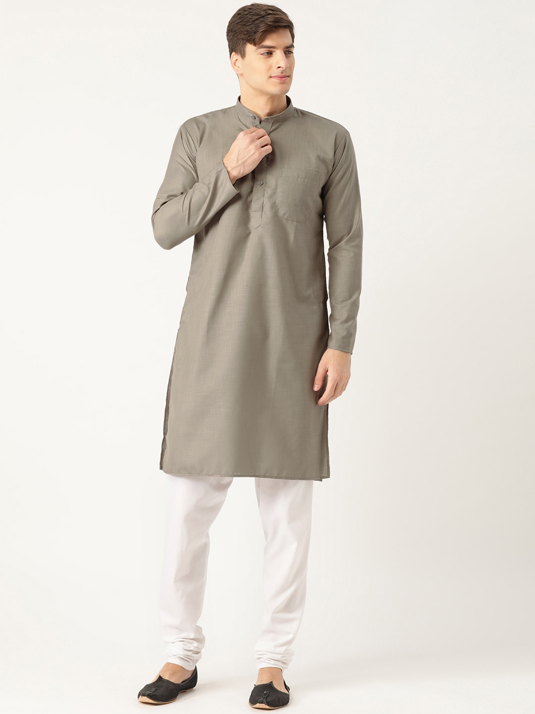 

SOJANYA Men Taupe & White Solid Kurta with Churidar