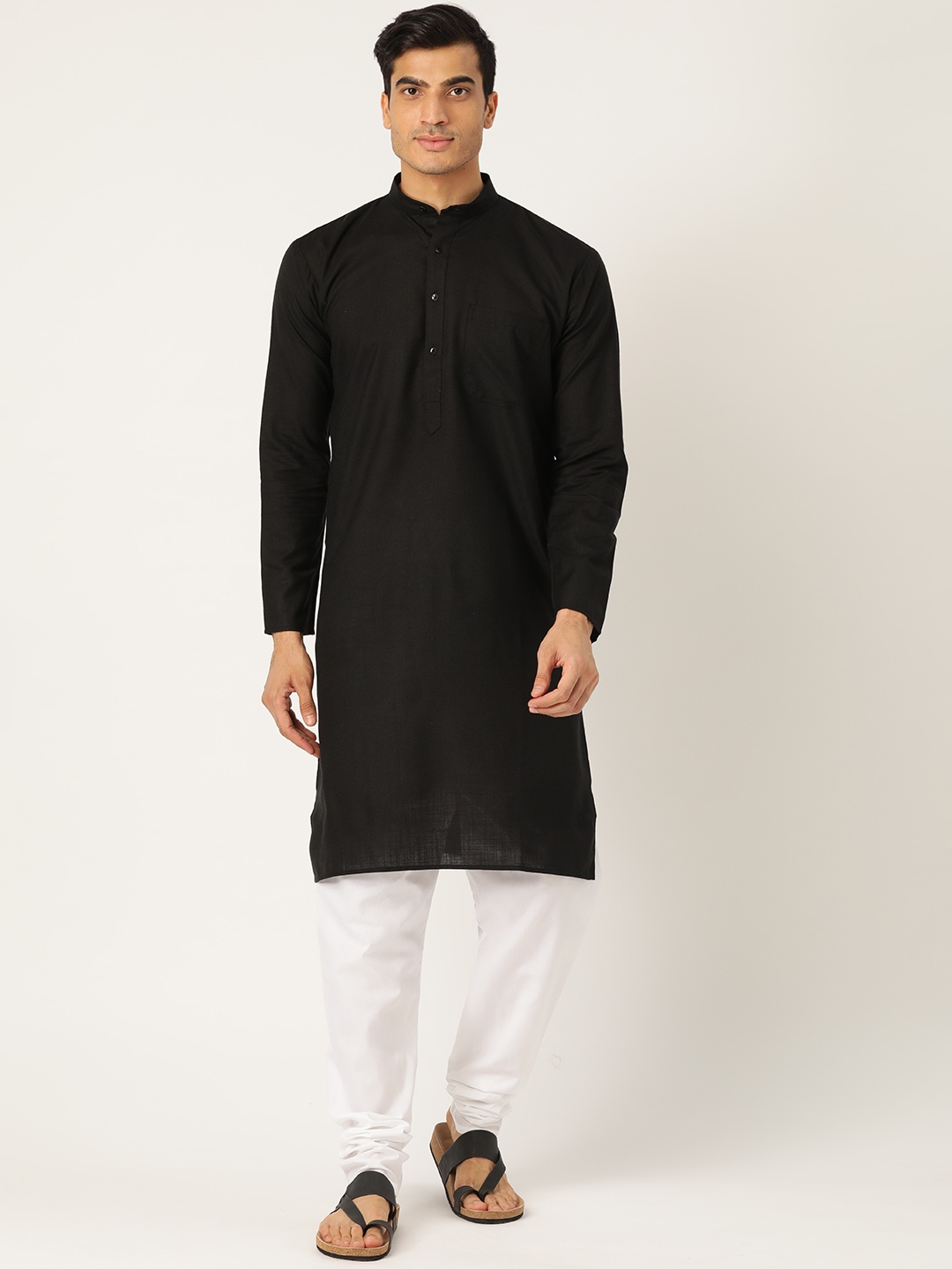 

SOJANYA Men Black & Off-White Solid Kurta with Churidar