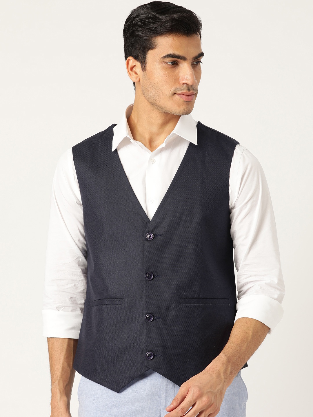 

SOJANYA Men Navy Blue Self-Design Waistcoat