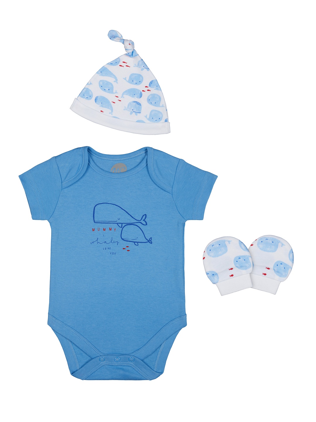 

mothercare Infant Baby Blue Printed Bodysuit with Beanie & Socks