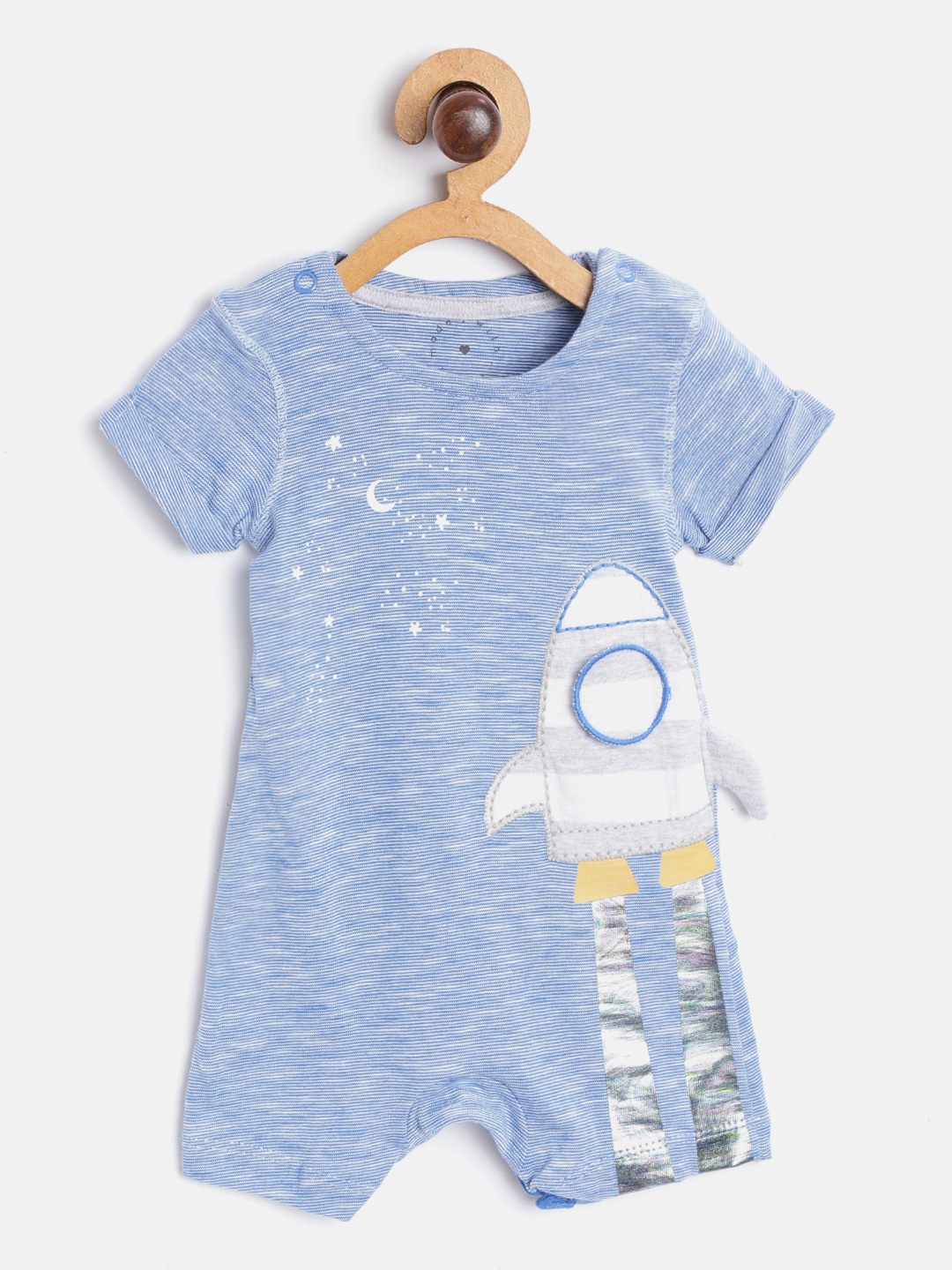 

mothercare Infant Boys Blue Pure Cotton Striped Space Dinosaur Rocket Pattern Rompers