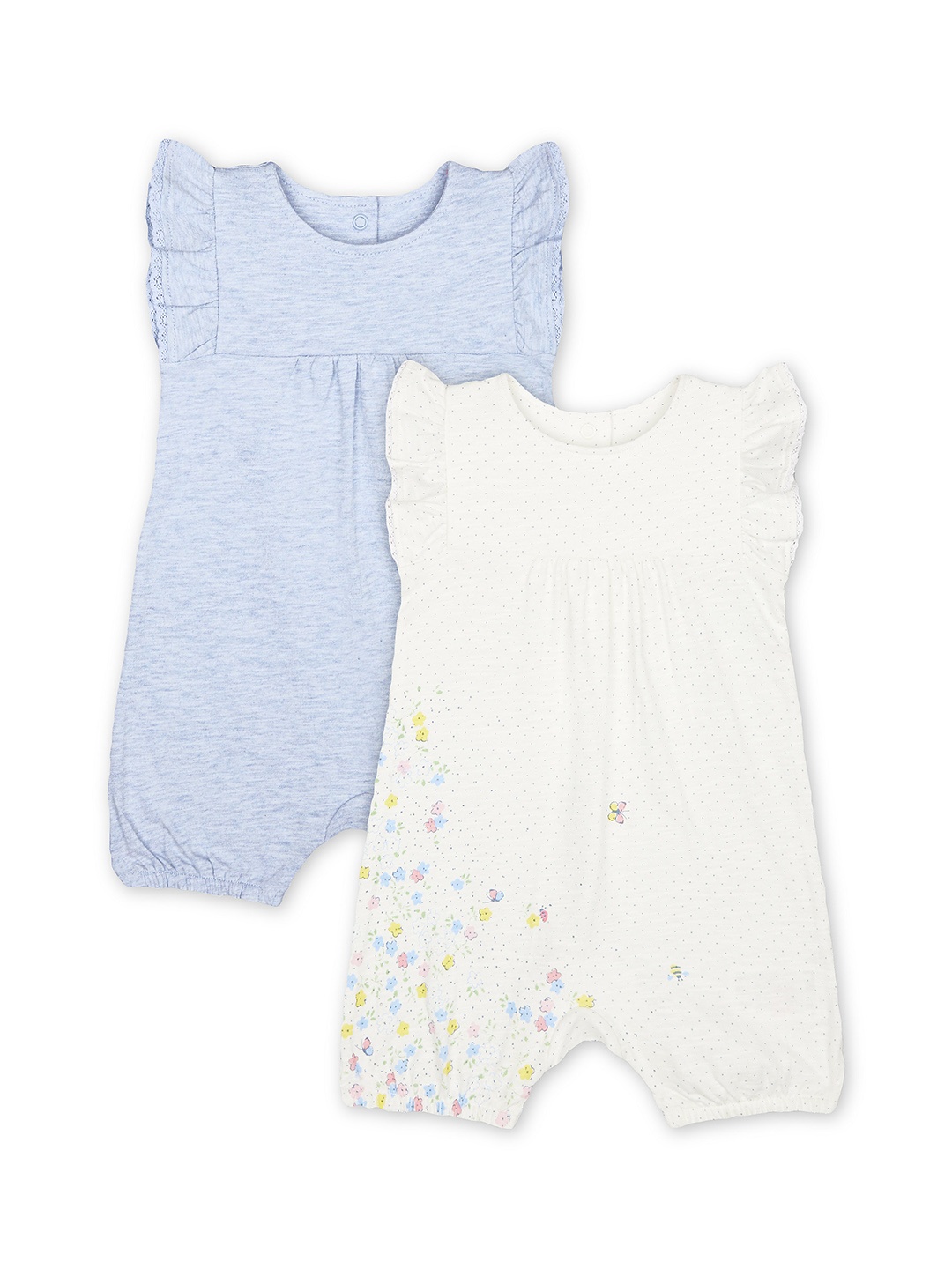 

mothercare Infant Girls Pack Of 2 Pure Cotton Rompers, White