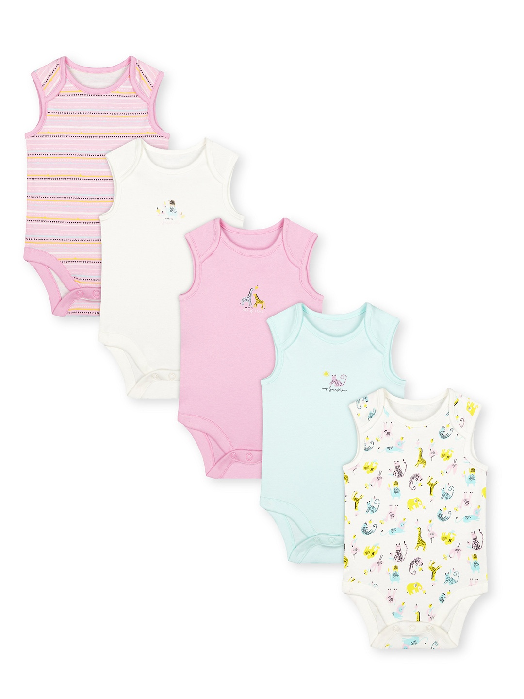

mothercare Girls Pack of 5 Bodysuits, Pink