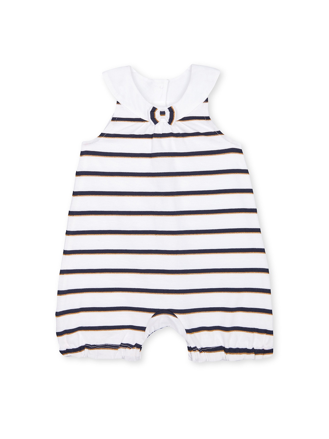 

Mothercare Infant Girls White Black & Gold-Toned Pure Cotton Striped Bodysuit