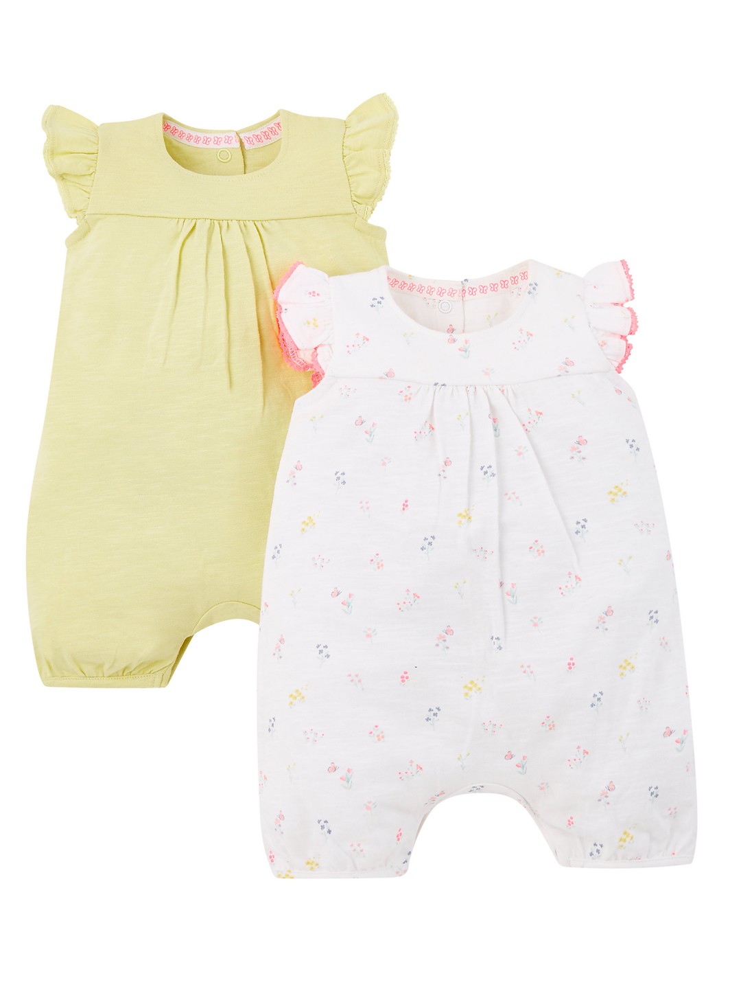 

mothercare Girls Set of 2 Rompers, Off white