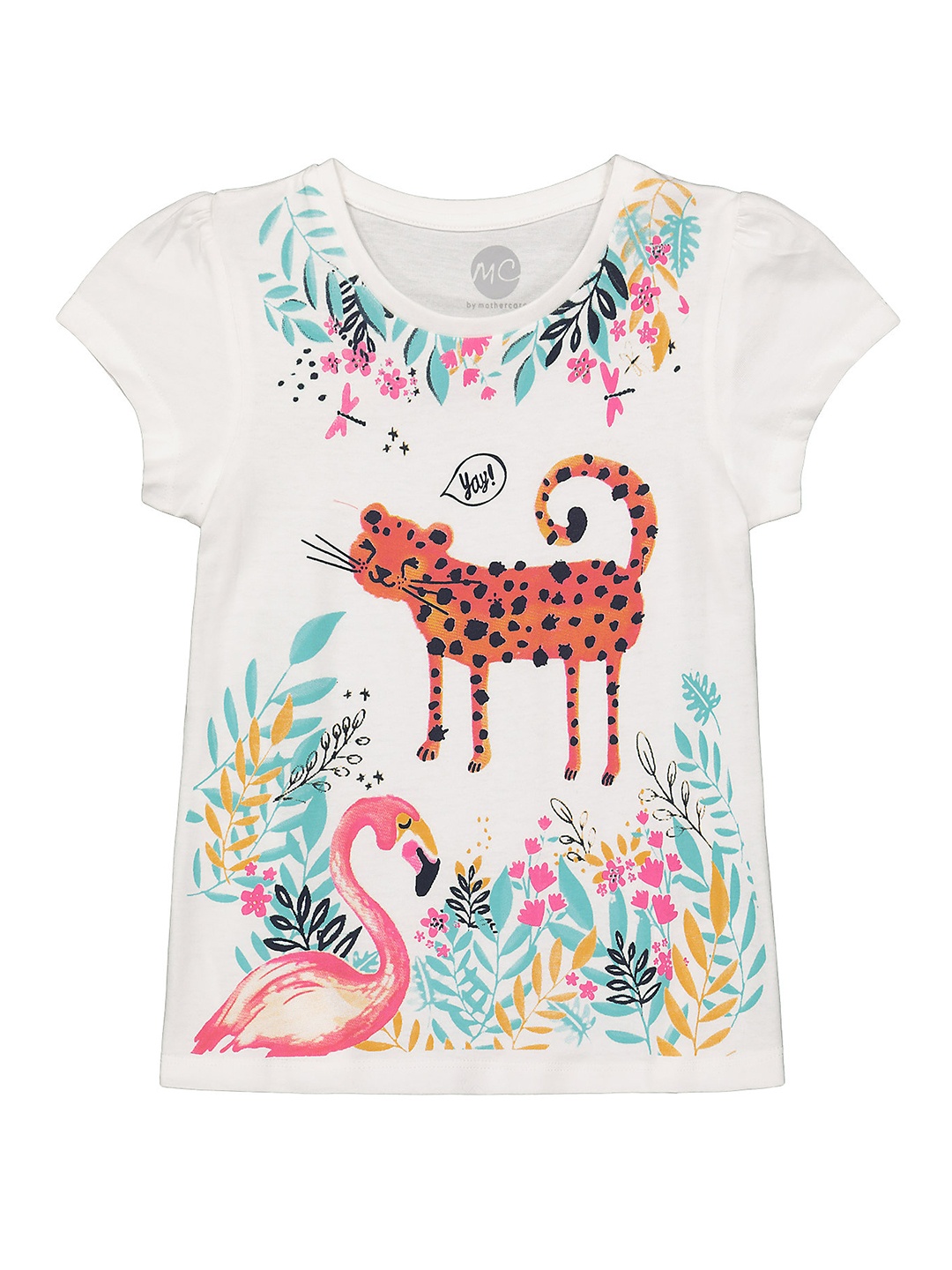 

mothercare Girls White Brown Printed Tropical Pure Cotton T-shirt