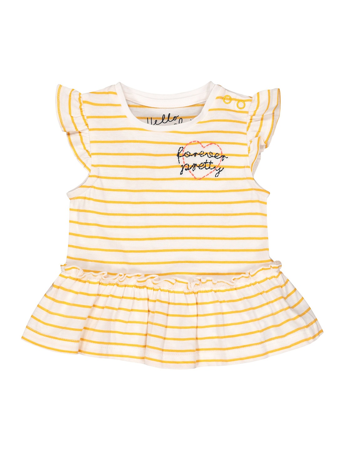 

mothercare White & Yellow Striped Peplum Cotton Top