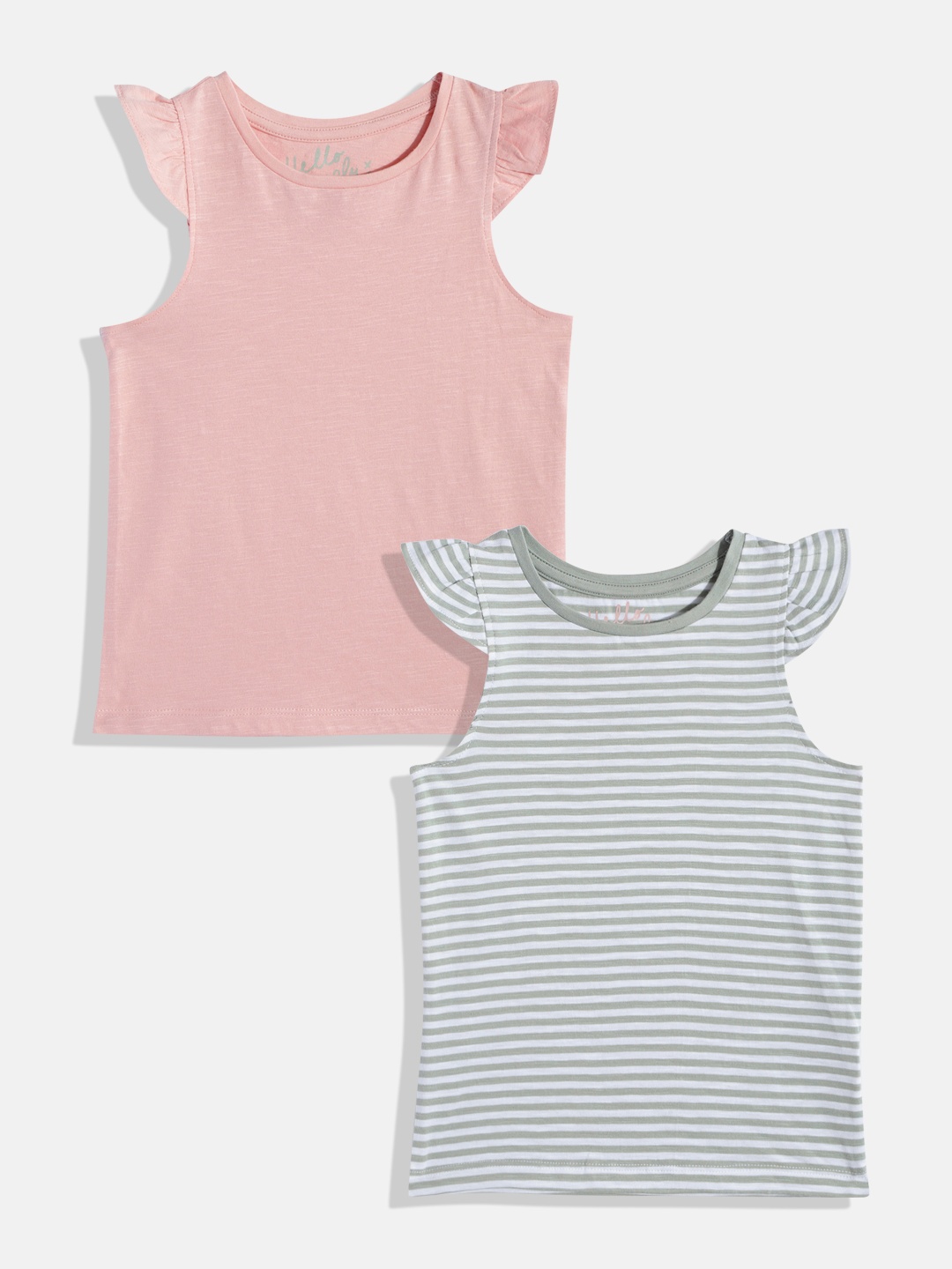 

mothercare Girls Pack of 2 Striped Pure Cotton T-shirts, Green