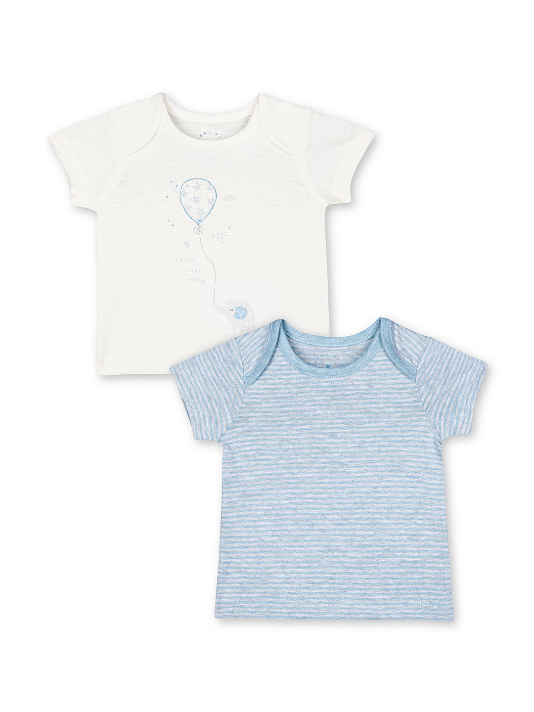 

mothercare Boys White & Blue 2 Printed Pure Cotton T-shirt