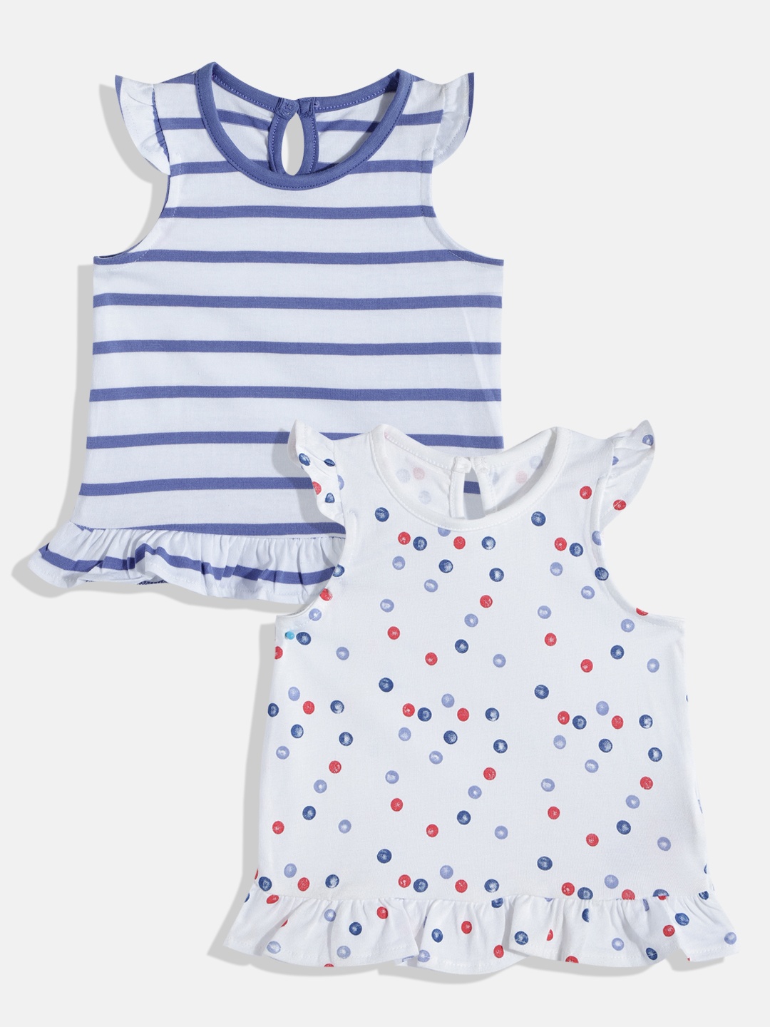 

mothercare Girls Pack of 2 Pure Cotton Peplum Tops, White