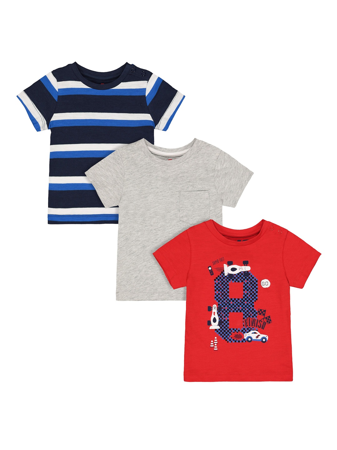 

mothercare Boys Pack Of 3 Round Neck Pure Cotton T-shirt, Multi