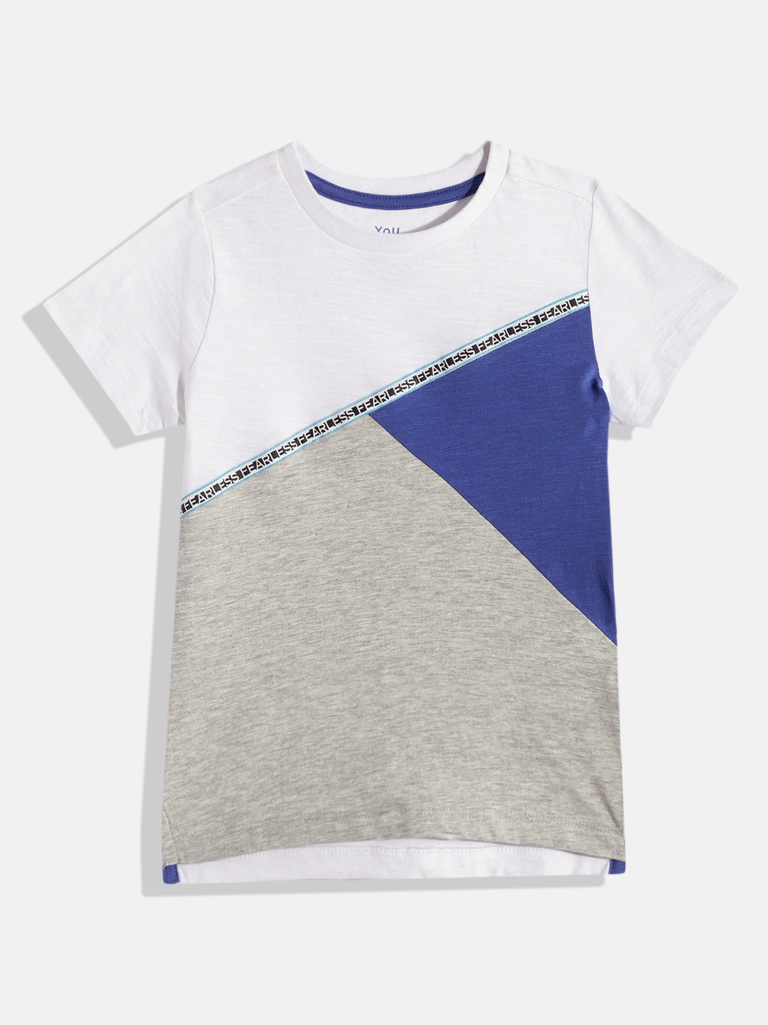 

mothercare Boys Colourblocked Pure Cotton T-shirt With Typography Taping Detail, White