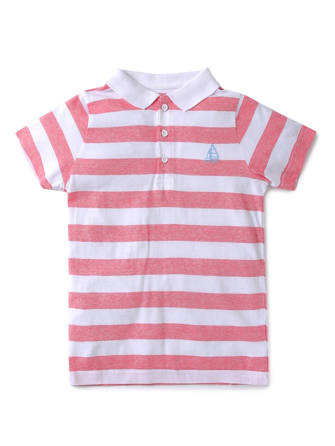 

mothercare Boys Red White Striped Polo Collar Cotton Pure Cotton T-shirt
