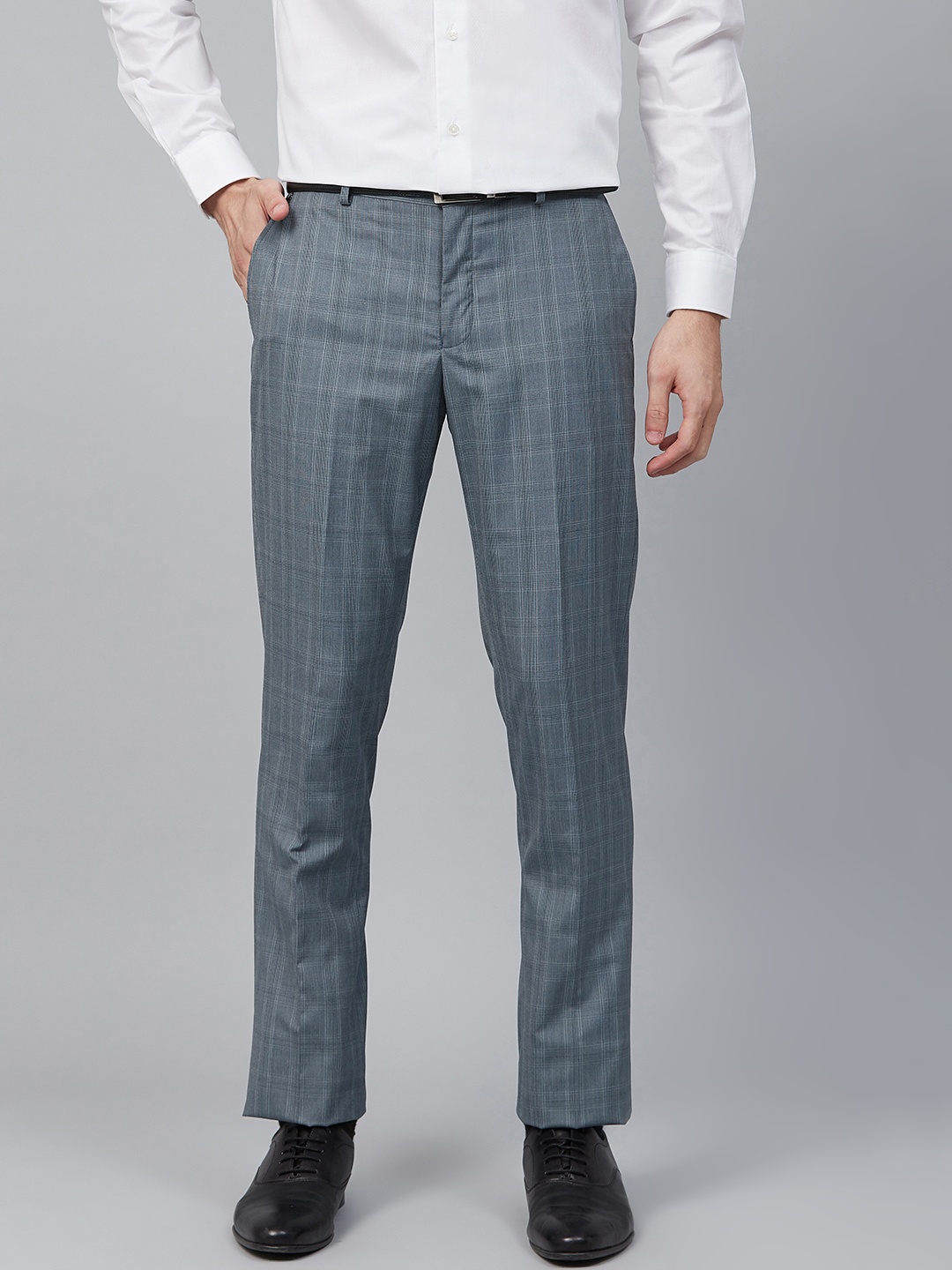 

Blackberrys Men Blue Skinny Fit Checked Formal Trousers