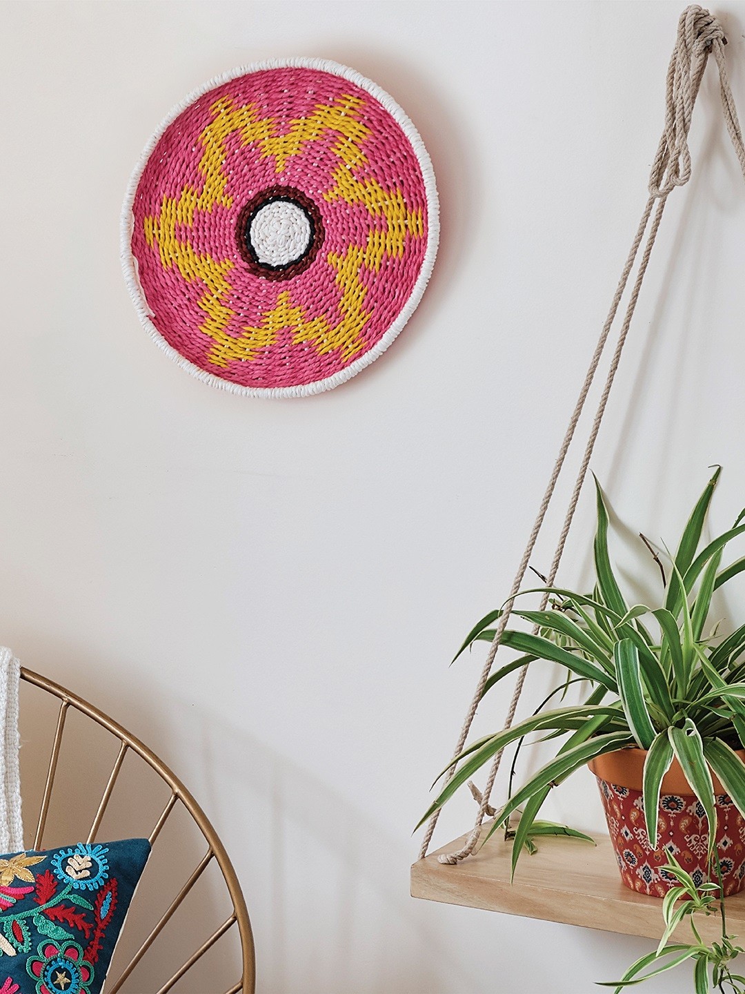 

Chumbak Pink & Yellow Circular Cosmic Bloom Wall Plate