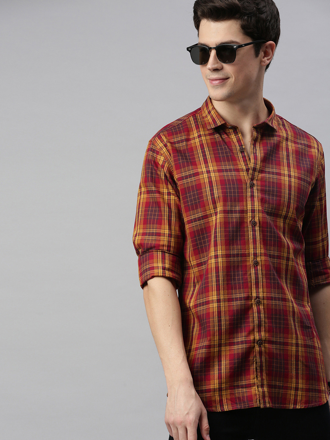 

Mast & Harbour Men Red & Yellow Regular Fit Checked Casual Shirt