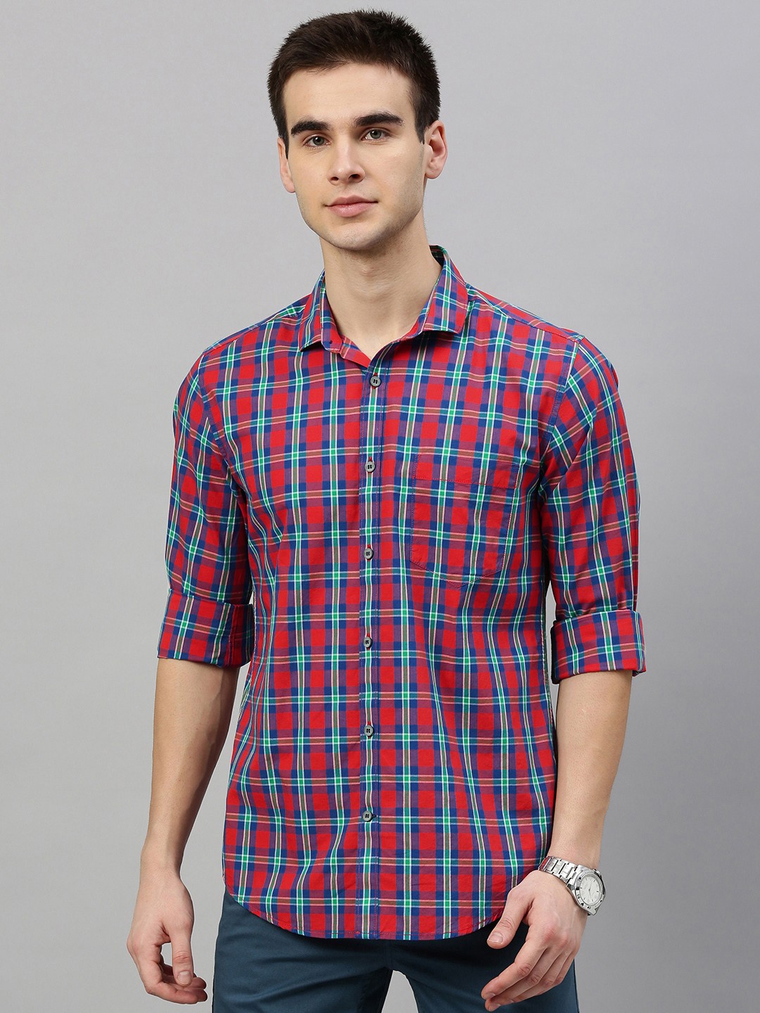 

Mast & Harbour Men Red & Blue Regular Fit Checked Casual Shirt