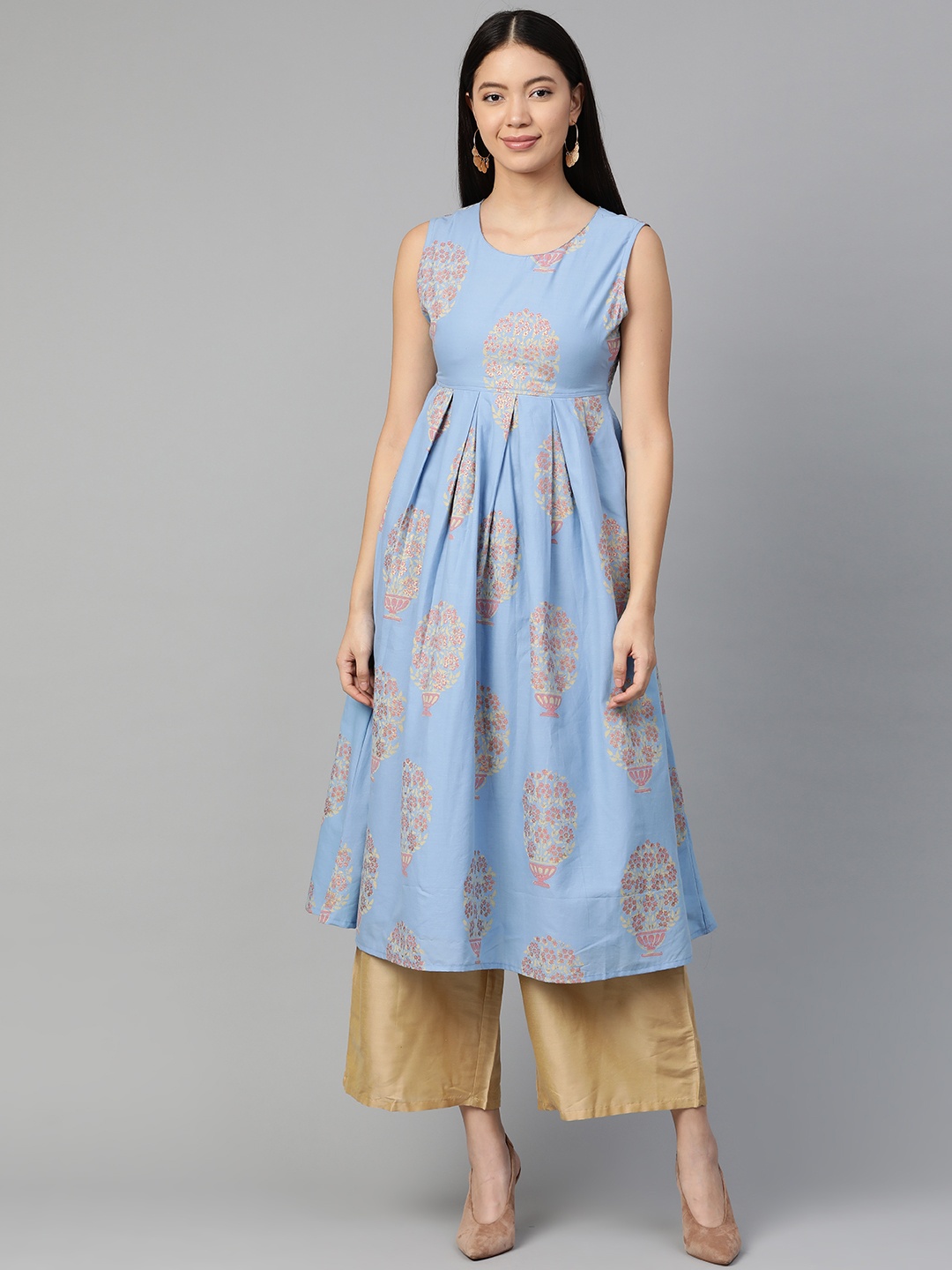 

HERE&NOW Women Blue & Beige Printed A-Line Kurta