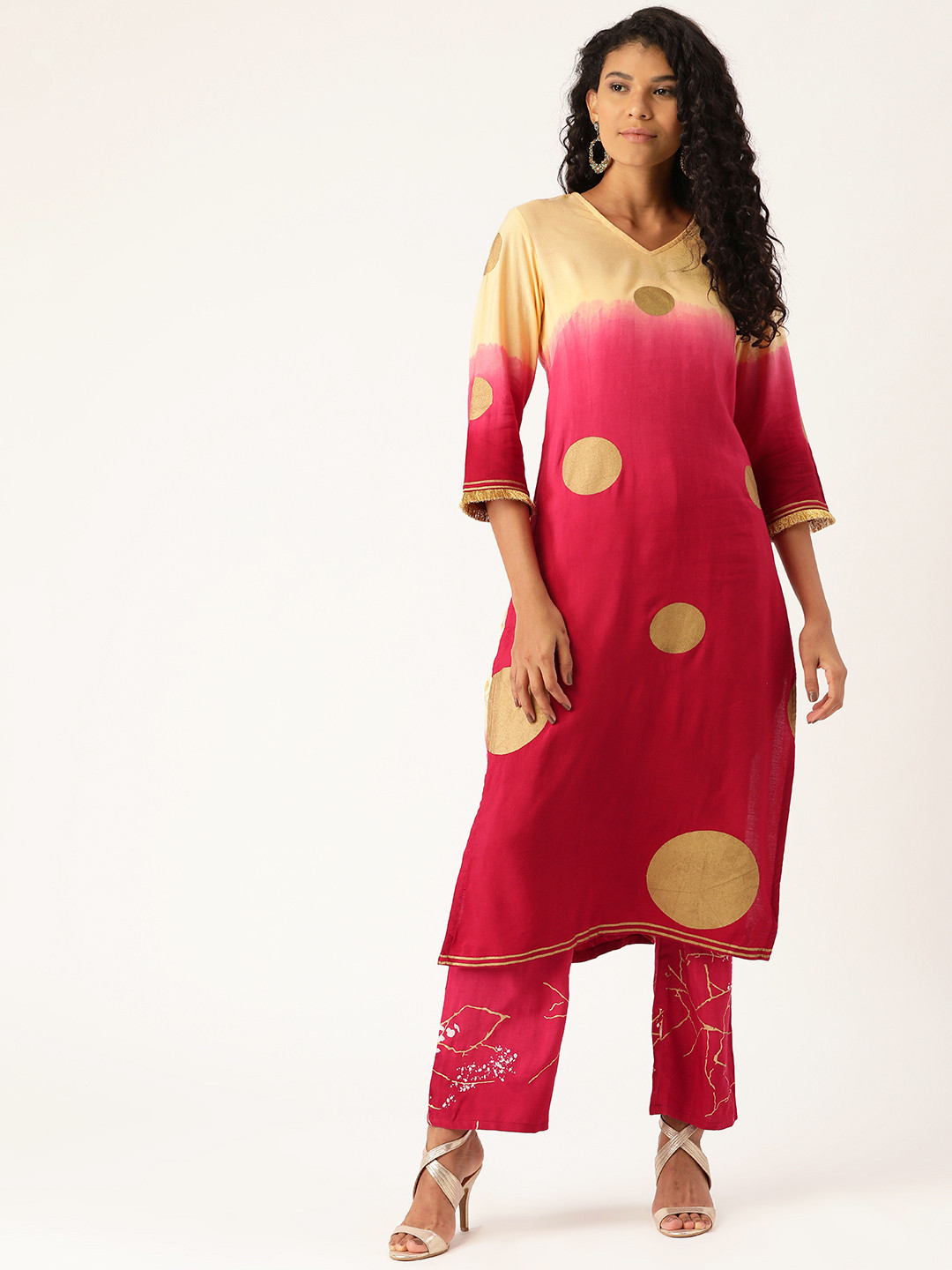 

Moda Rapido Women Pink & Beige Printed Kurta With Palazzos