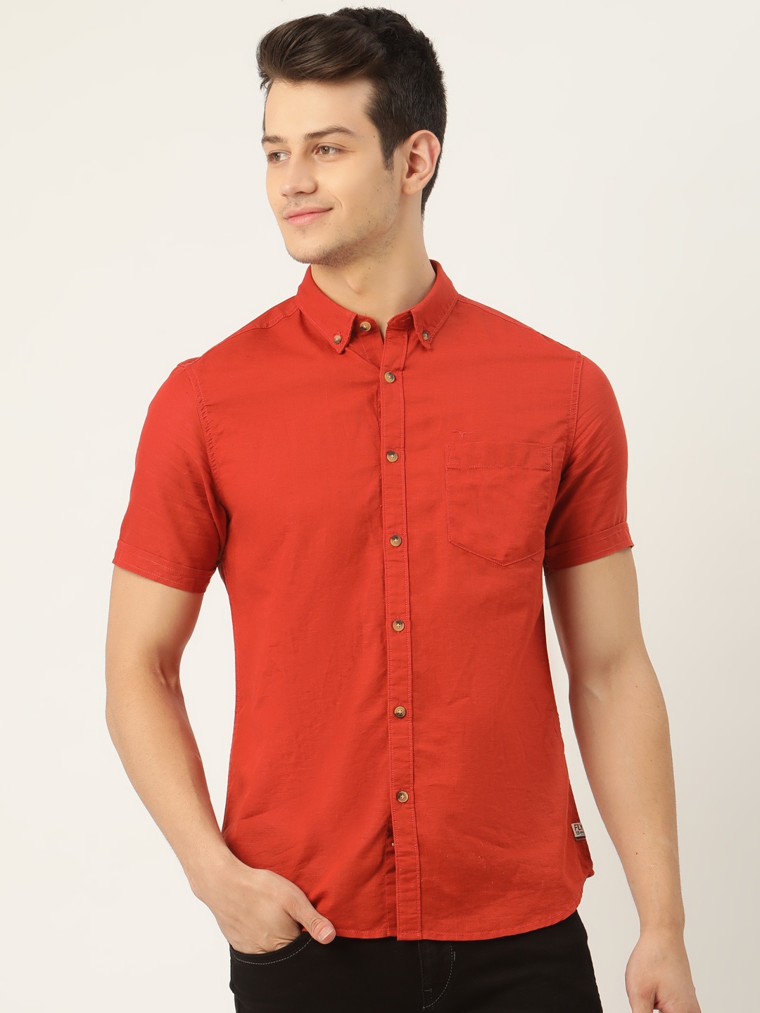 

Flying Machine Men Rust Red Slim Fit Solid Casual Shirt