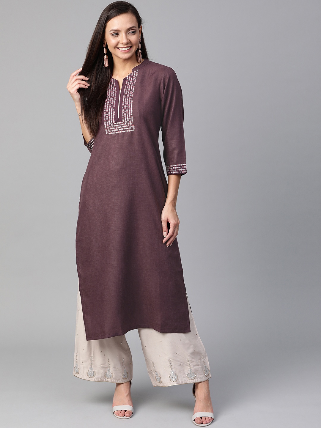 

KSUT Women Burgundy Yoke Design Straight Kurta