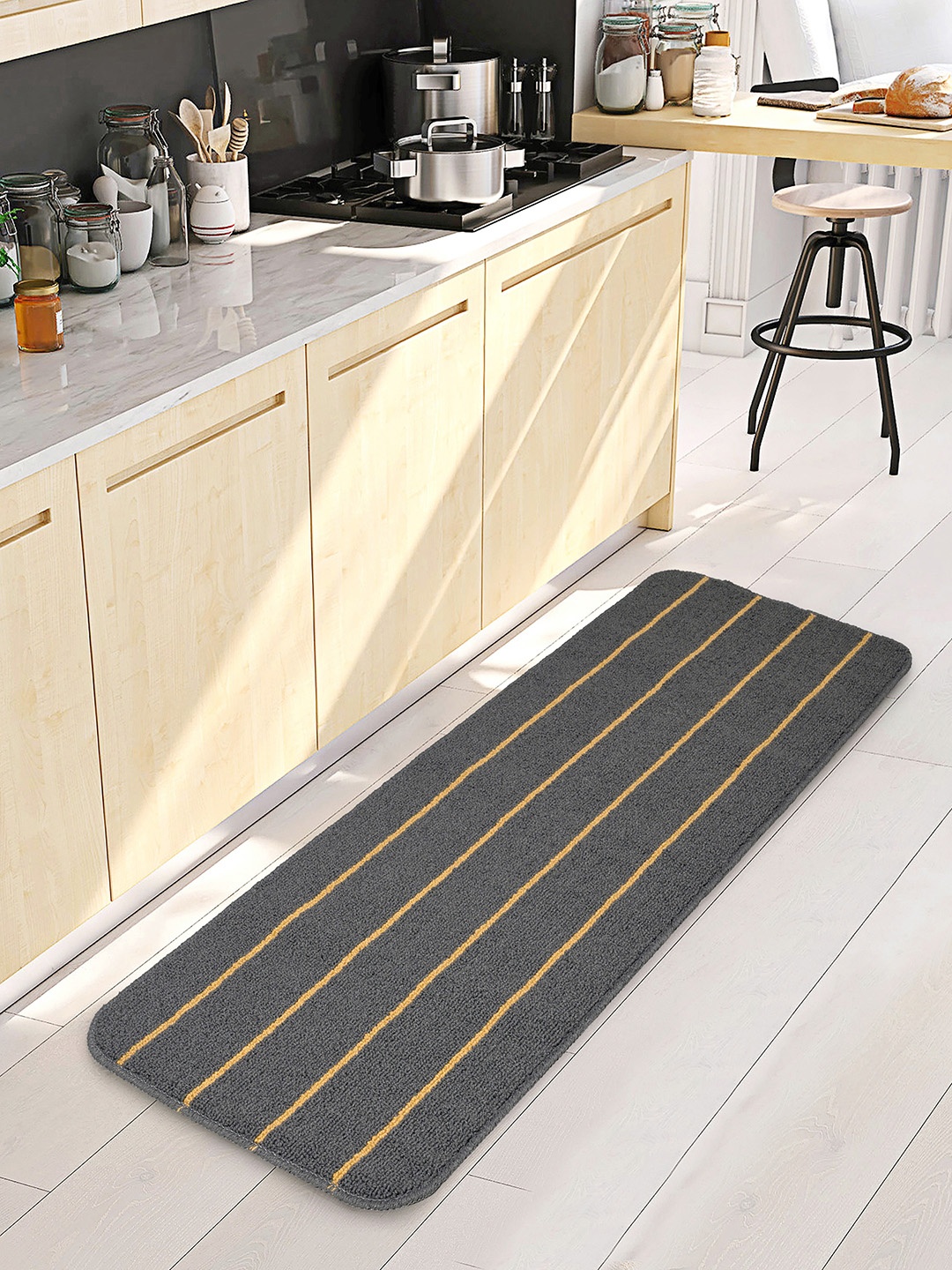 

Saral Home Grey & Gold-Coloured Striped Anti-Skid Floor Runner