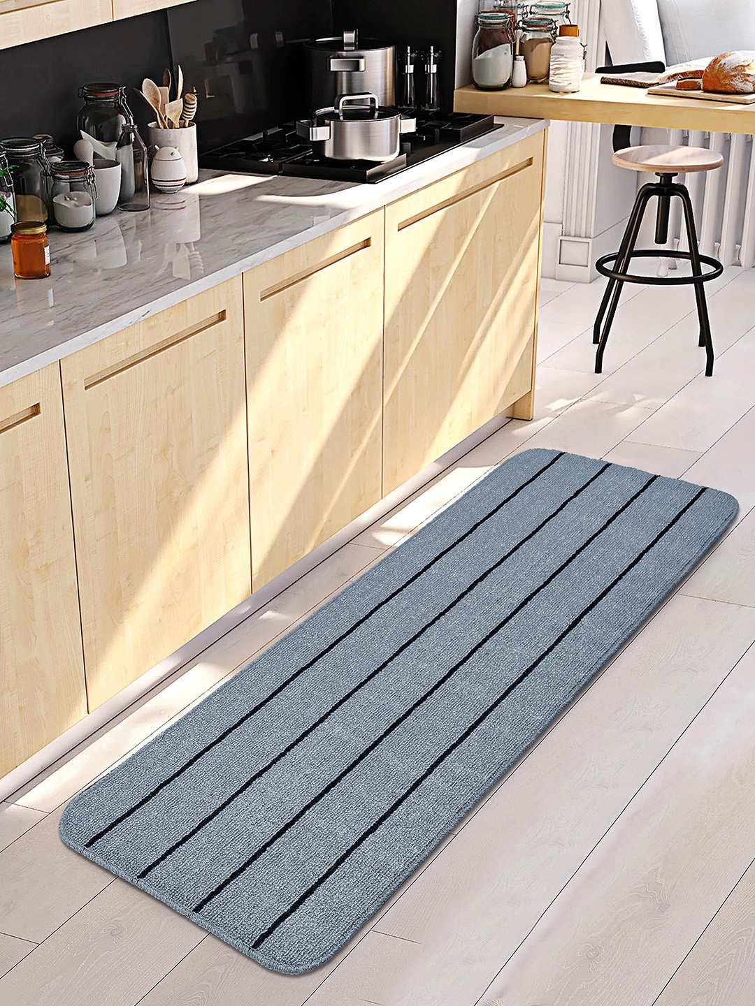 

Saral Home Turquoise Blue Striped Anti-Skid Bedside/Kitchen Runner