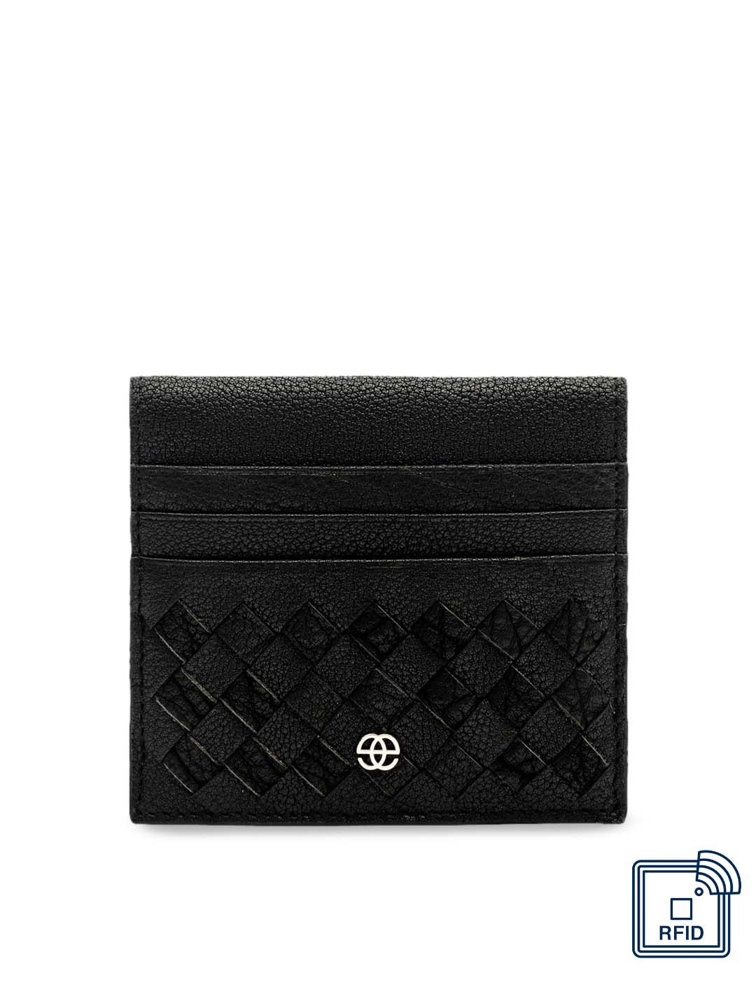 

Eske Men Black Woven Design Leather Card Holder