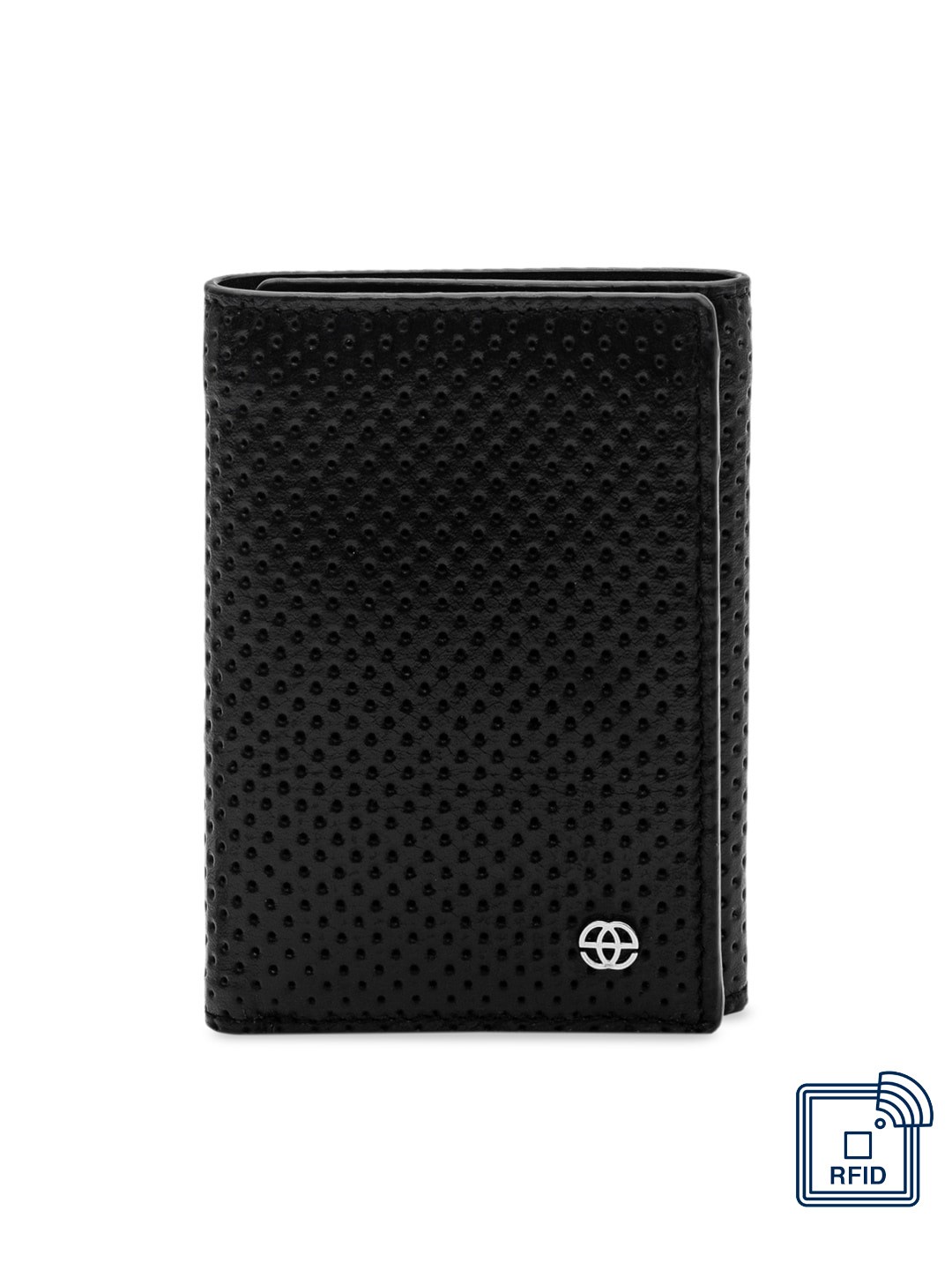 

Eske Men Black Self Design Three Fold Leather Wallet