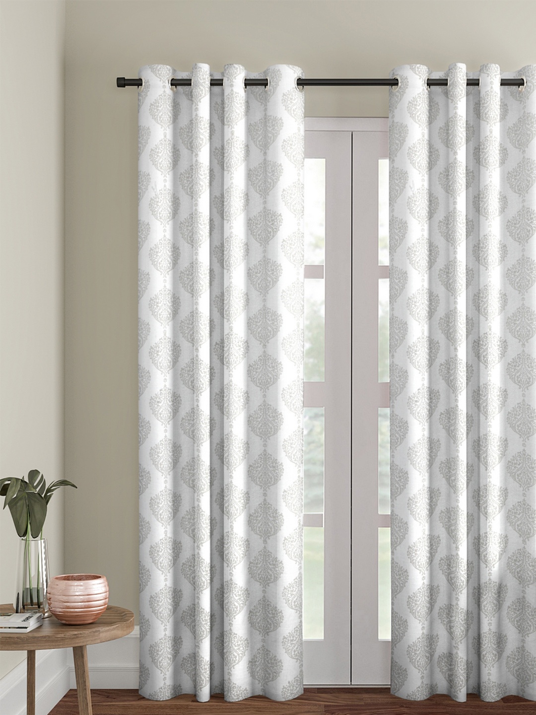 

Soumya Off-White & Grey Single Room Darkening Long Door Curtain