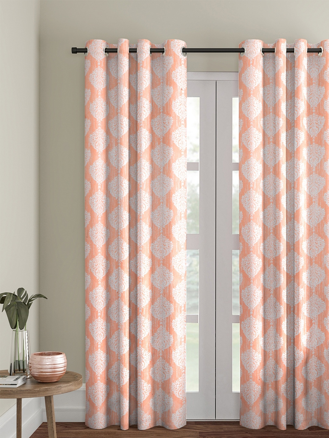 

Soumya Peach-Coloured & Off-White Single Room Darkening Long Door Curtain