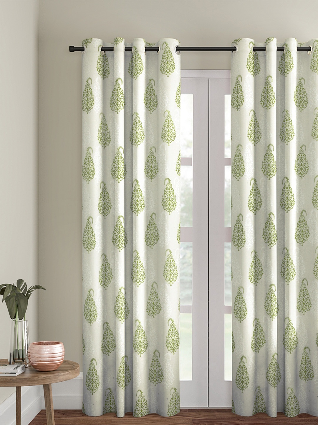 

Soumya Green & Off-White Single Sheer Long Door Curtain