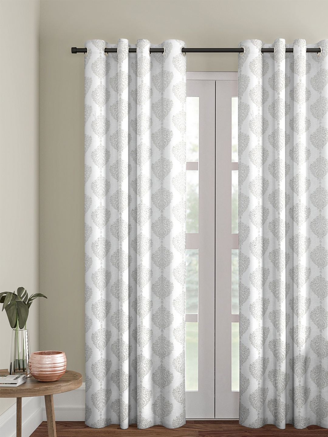 

Soumya White & Grey Single Room Darkening Door Curtain