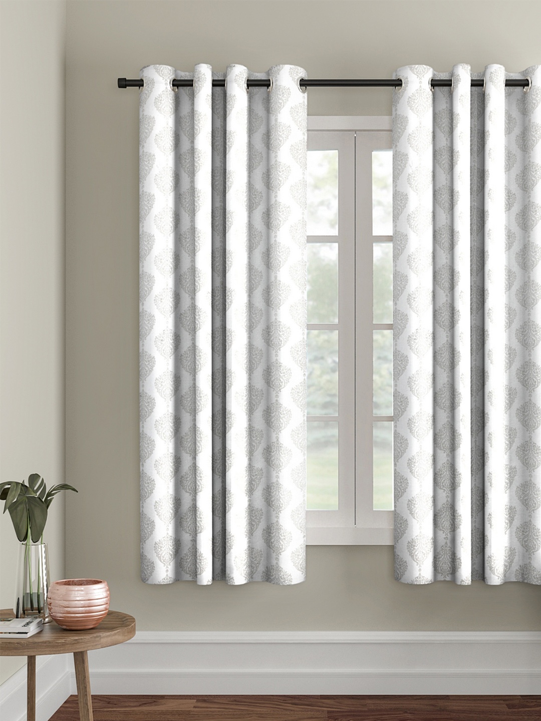 

Soumya Grey & Off-White Single Room Darkening Premium Jute Finish Window Curtain